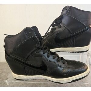 Nike Dunk Sky Hi Hidden Wedge Essential Black Leather White High Womens Size 9.5